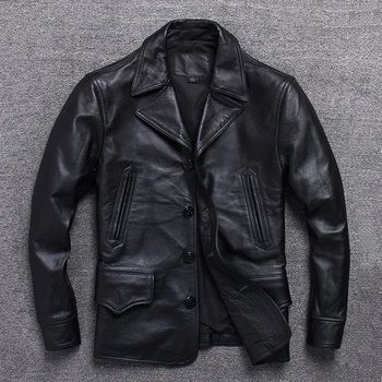 Long Jacket Men Genuine Leather Wind Classic Black Coat Plus Size Cowhide Яке Casual Leather Cloth кожено яке за мъже