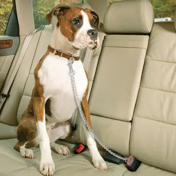 Каишка за Колан на автомобила Куче с Верига от Неръждаема Стомана за Кола със Защита от Дъвчене, Трайно Задържане на Устройство за Пътуване, Въртящи се на Куката на 360 Градуса